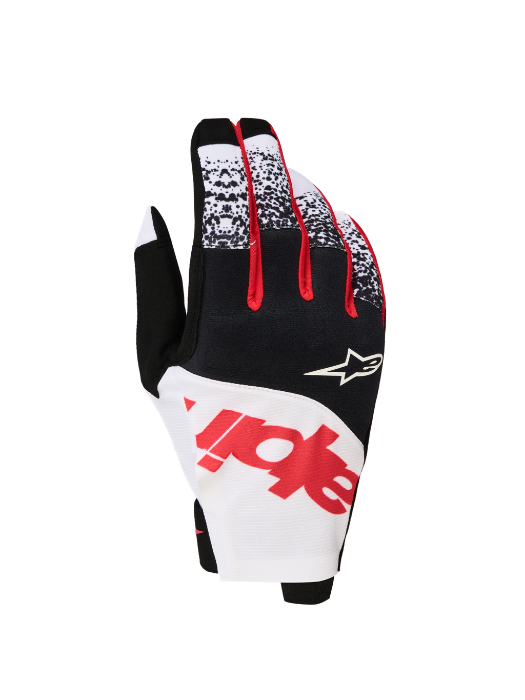 Alpinestars Techstar 2027, gants de motocross pour homme, noirs, blancs et rouges fluo, en micro ripstop extensible avec protection thermoformée des articulations.
