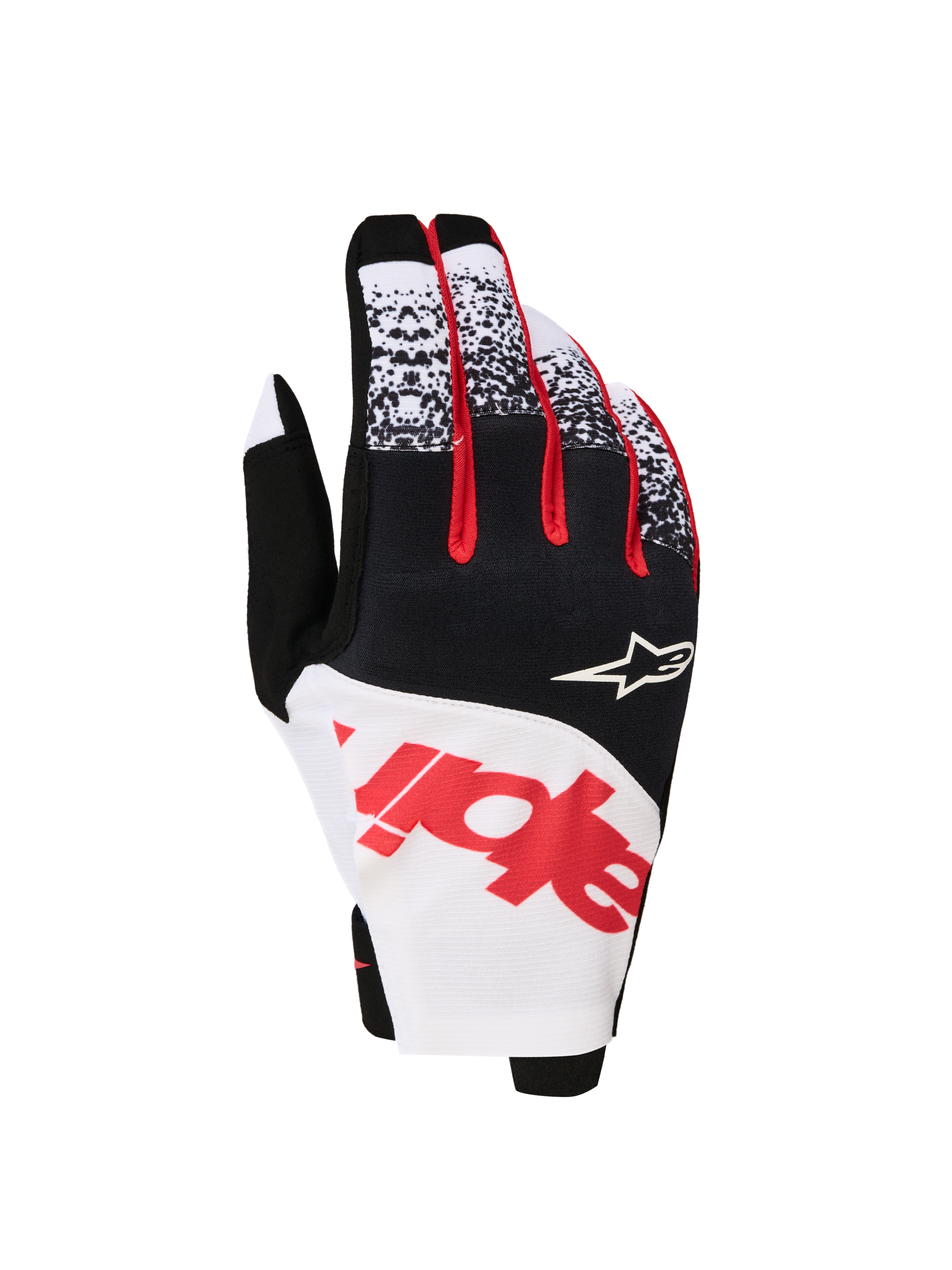 Alpinestars Techstar 2027, gants de motocross pour homme, noirs, blancs et rouges fluo, en micro ripstop extensible avec protection thermoformée des articulations.
