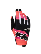 Gants Alpinestars Techstar 2027, gants de moto tout-terrain roses et noirs avec graphismes sublimés et articulations en néoprène.