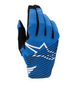 Gants Alpinestars Radar Pro 2025, gants de motocross, bleus avec logo Astar blanc et rayures diagonales noires, design en maille légère et respirante pour la performance tout-terrain