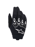Alpinestars Full Bore V2 Gloves, Motocross Gloves, Black and White, backhand view showing ergonomic TPR knuckle protection with hexagonal shapes, white Alpinestars logo, breathable stretch textile construction, durable off-road racing gear