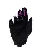 Alpinestars Full Bore V2 Gloves, Motocross Gloves, Purple and Black, palm view featuring black synthetic suede, purple silicone grip on fingers, Alpinestars logo on the index finger, white ventilated mesh between fingers, and black neoprene cuff