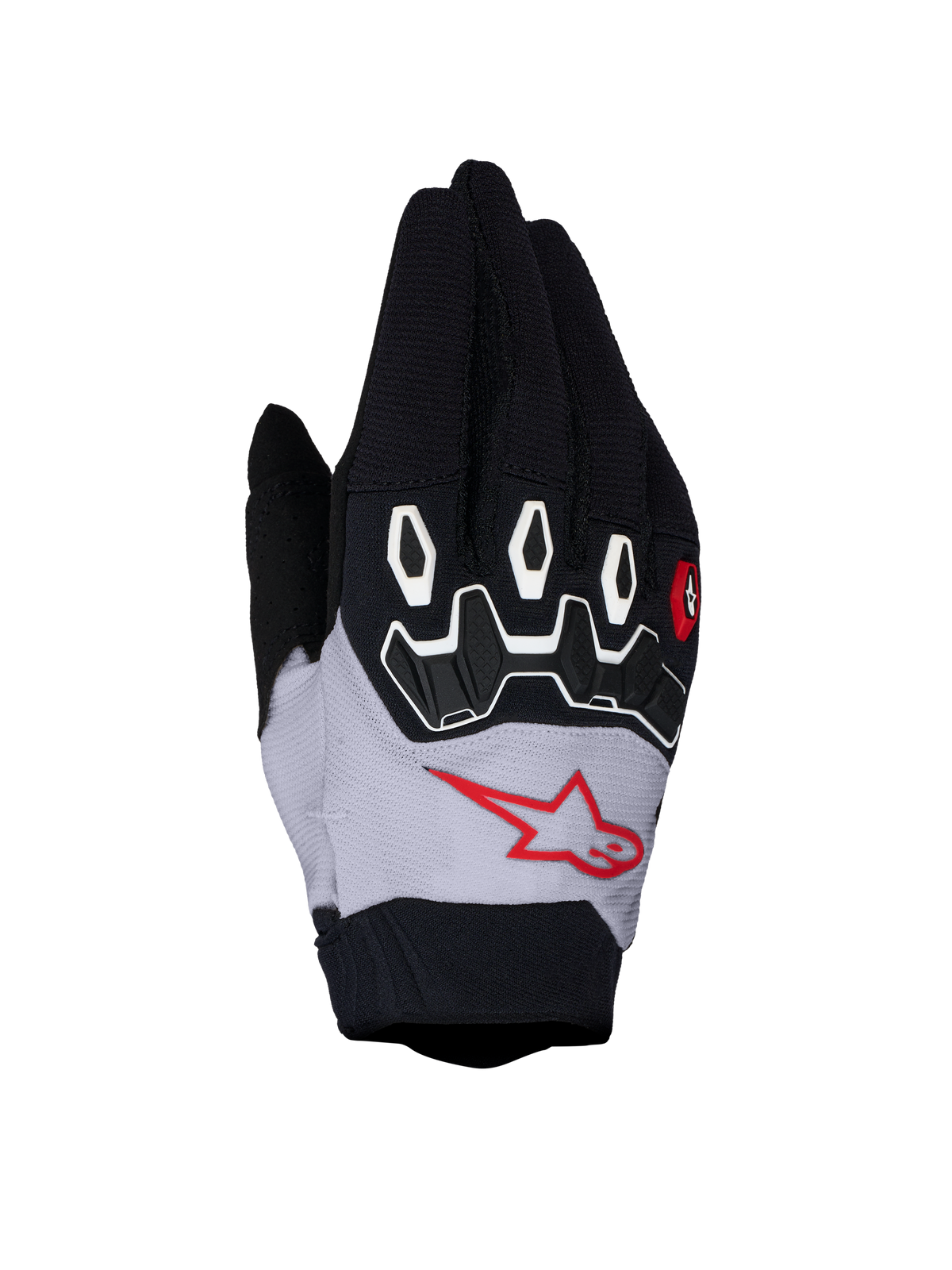 Gants Alpinestars Full Bore V2, gants de motocross noirs et lilas clair, protection TPR et textile respirant.