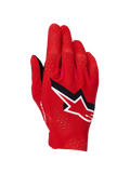 Alpinestars Supertech MX Gloves, Motocross Gloves, Fire Red Black and White, backhand view showing laser perforations for ventilation, prominent white and black Alpinestars star logo, lightweight stretch fabric design for off-road racing