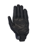 Alpinestars SP X 7 Gloves, Short Motorcycle Gloves, Black, palm view showing perforated leather for ventilation, reinforced palm overlays with a slider, and a compact wrist strap with an integrated pull tab