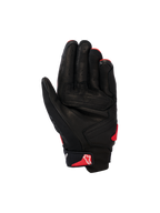 Gants Alpinestars SP X 7, gants de moto à manchette courte, noir et rouge vif, vue de la paume montrant la construction en cuir perforé, les panneaux de paume renforcés et le logo Astars rouge sur la sangle du poignet