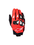 Gants Alpinestars SP X 7, gants de moto de course à manchette courte, noir, rouge vif et blanc, construction en cuir perforé, protection TPU des articulations et des doigts, logo étoile Alpinestars sur le dos de la main