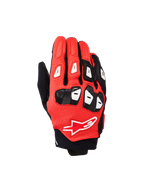 Gants Alpinestars SP X 7, gants de moto de course à manchette courte, noir, rouge vif et blanc, construction en cuir perforé, protection TPU des articulations et des doigts, logo étoile Alpinestars sur le dos de la main