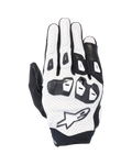 Alpinestars SP X 7, gants de moto sport courts, blanc et noir, dotés d'une construction en cuir perforé et de protections d'articulations en TPU double densité, logo étoile blanc, design ventilé pour la conduite estivale haute performance