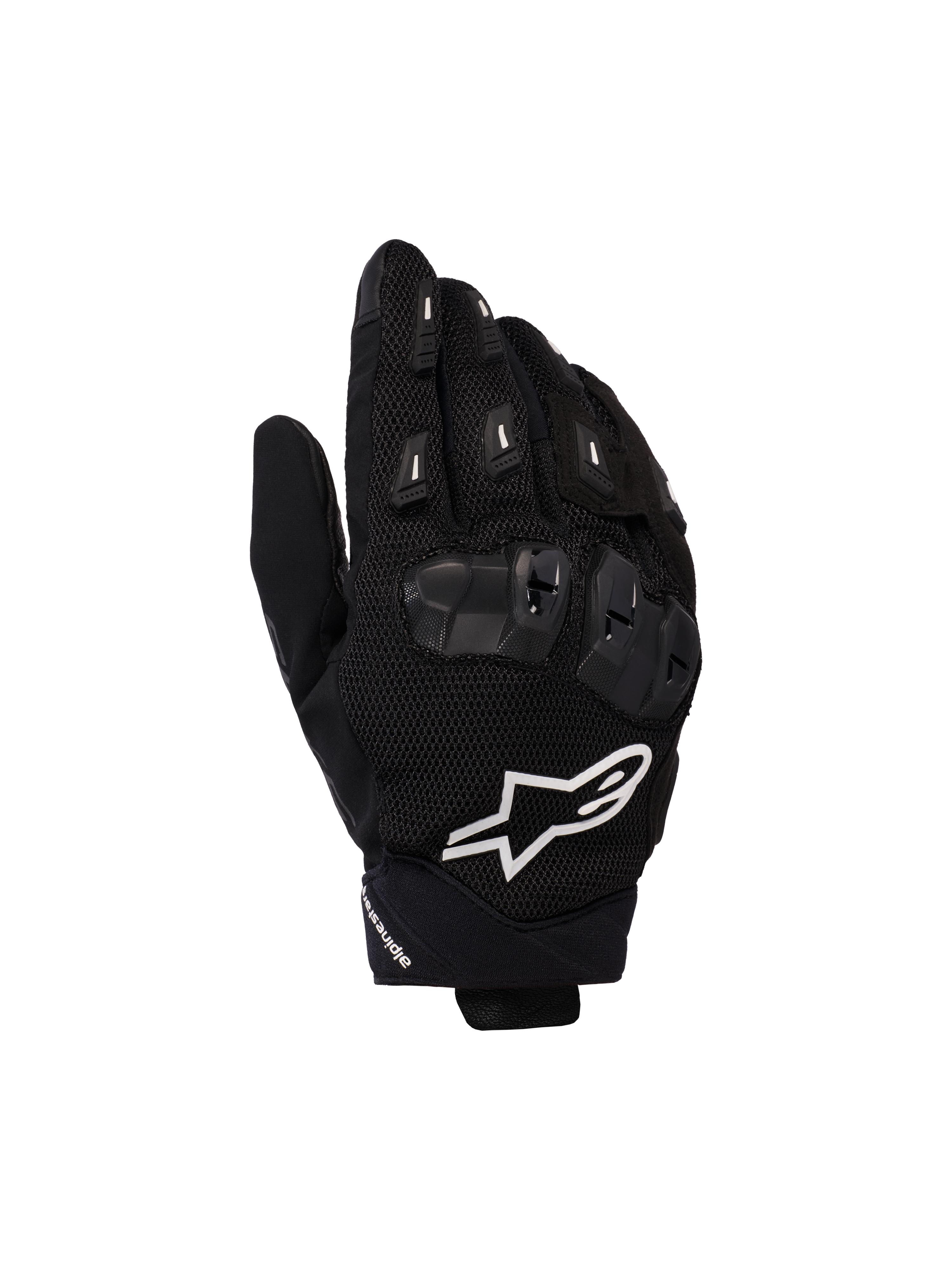Gants Alpinestars SP X 5 Air, gants de course moto, noirs avec logo blanc, dotés d'une construction en mesh 3D, d'une protection des articulations en TPU et de sliders de doigts