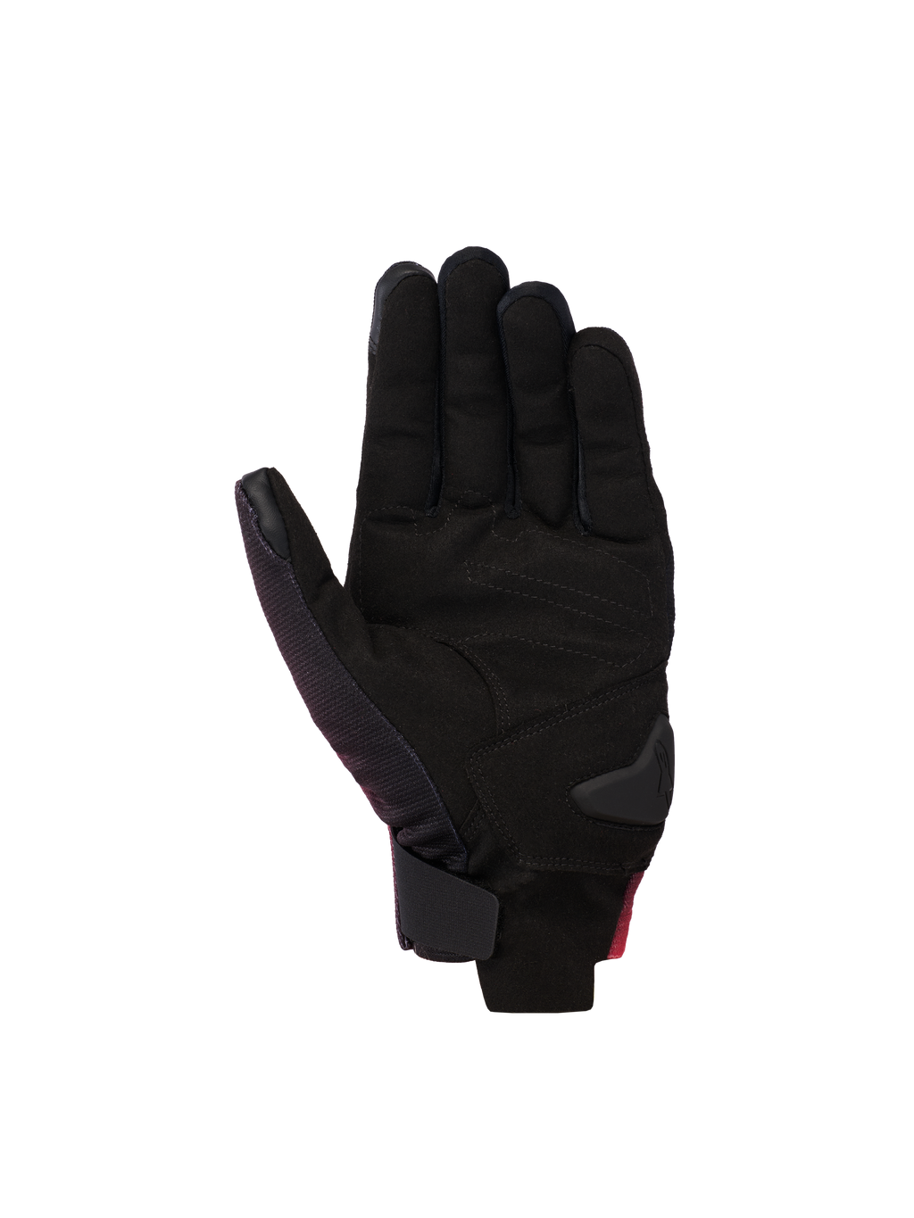 Gants Alpinestars Reef V2, gants de moto, Noir Rouge Fluo Blanc, vue de la paume en suède synthétique avec renforts rembourrés, conception à manchette courte avec fermeture du poignet à crochet et boucle