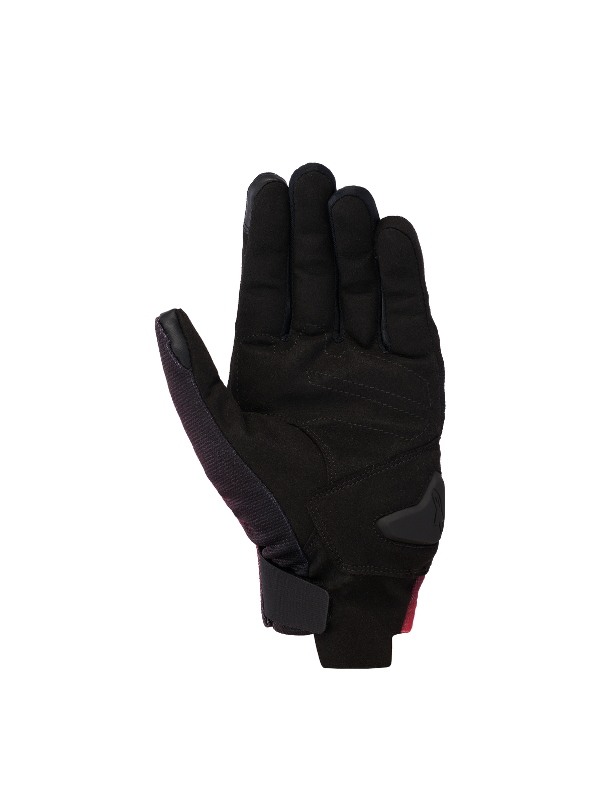 Gants Alpinestars Reef V2, gants de moto, Noir Rouge Fluo Blanc, vue de la paume en suède synthétique avec renforts rembourrés, conception à manchette courte avec fermeture du poignet à crochet et boucle