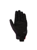 Gants Alpinestars Reef V2, gants de moto, Noir Rouge Fluo Blanc, vue de la paume en suède synthétique avec renforts rembourrés, conception à manchette courte avec fermeture du poignet à crochet et boucle