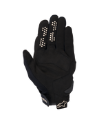 Gants Alpinestars Chrome V2, gants de moto urbains, noir et amande, vue du côté de la paume avec paume en suède synthétique, points d'adhérence en silicone sur l'index et le majeur, et manchette courte avec sangle réglable et logo.