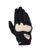 Gants Alpinestars Chrome V2, gants de moto, noir avec accents amande, vue de dessus montrant la protection des articulations en TPU, construction en maille et tissu extensible, panneaux en accordéon sur les doigts