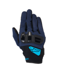 Alpinestars Chrome V2, gants de moto, bleu foncé et noir, avec protection rigide des articulations en TPU, logo Alpinestars cyan vif sur le poignet, équipement de conduite urbaine à manchette courte