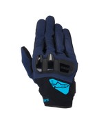 Alpinestars Chrome V2, gants de moto, bleu foncé et noir, avec protection rigide des articulations en TPU, logo Alpinestars cyan vif sur le poignet, équipement de conduite urbaine à manchette courte