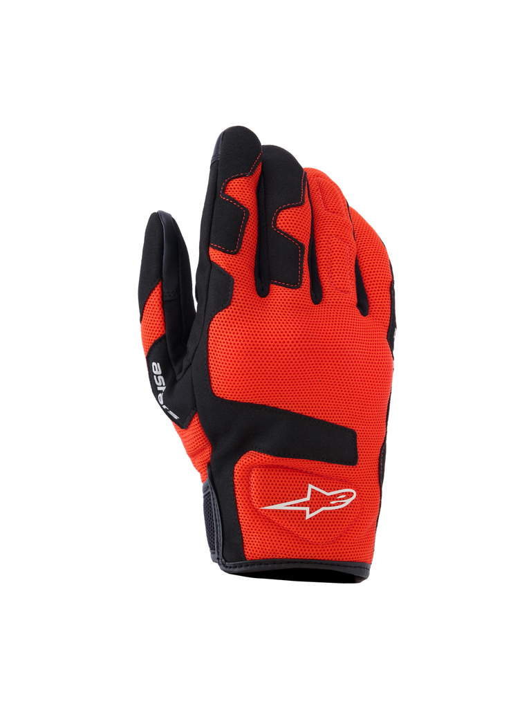 Alpinestars Ignite, gants de moto, rouge et noir, construction textile respirante, logo blanc, protection renforcée des doigts et de la paume, design ergonomique