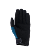 Gants Alpinestars Ignite, gants de moto urbains, bleu indigo et noir, vue de la paume en suédine synthétique avec rembourrage stratégique, empiècement latéral en maille bleu sarcelle et manchette courte avec fermeture à scratch