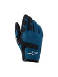 Gants Alpinestars Ignite, gants de moto urbains, bleu indigo et noir, construction en textile mesh respirant sur le dos de la main, empiècements noirs renforcés sur les articulations, logo A-star blanc, manchette courte pour la conduite urbaine
