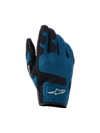 Gants Alpinestars Ignite, gants de moto urbains, bleu indigo et noir, construction en textile mesh respirant sur le dos de la main, empiècements noirs renforcés sur les articulations, logo A-star blanc, manchette courte pour la conduite urbaine