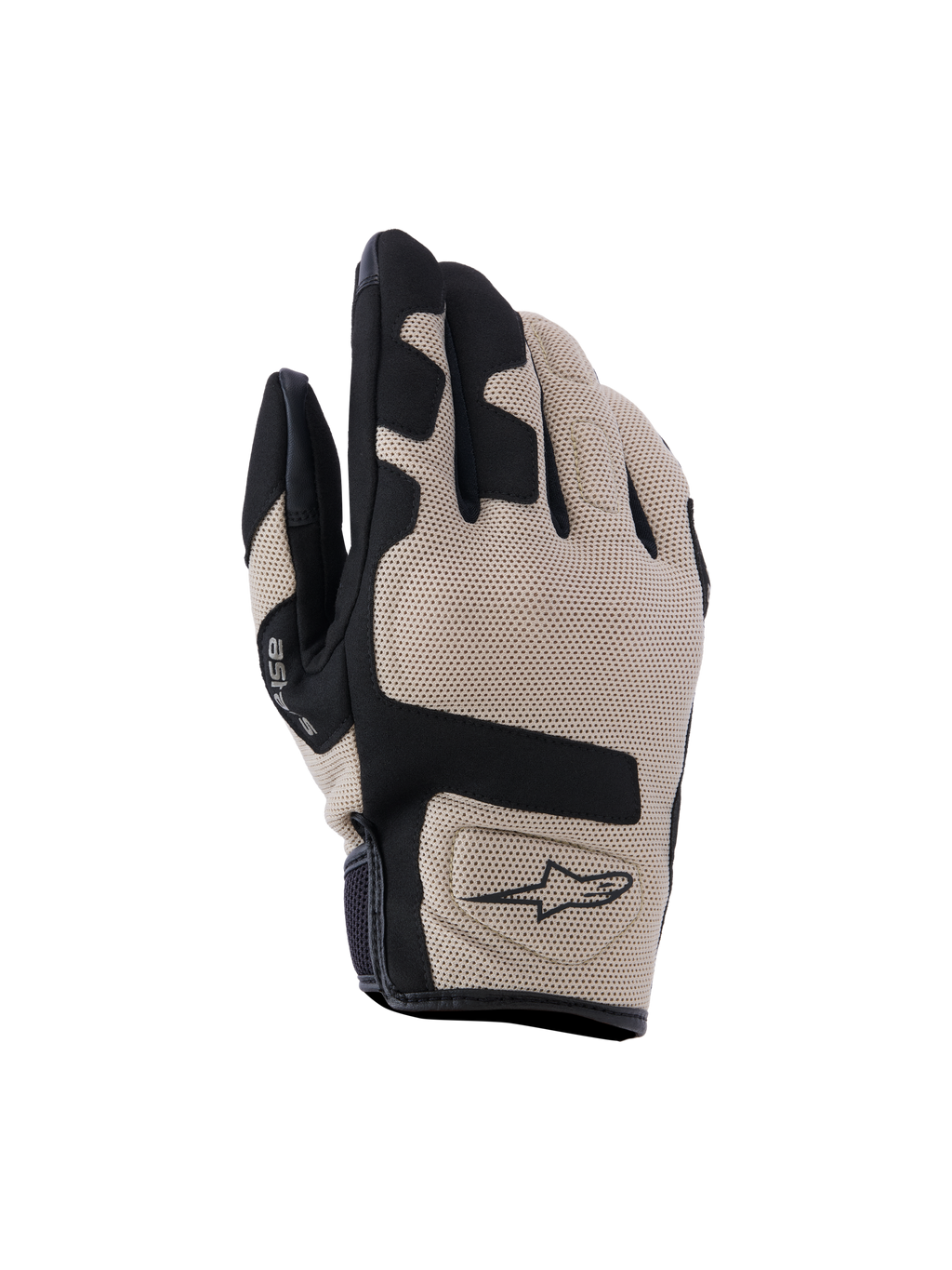Gants Alpinestars Ignite, gants de moto, beiges et noirs, dessus de la main en maille texturée avec empiècements noirs, manchette courte avec logo Alpinestars, équipement de protection léger et respirant pour la conduite urbaine