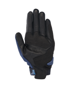 Gants Alpinestars SP X 3, gants de moto, bleu foncé et bleu Blithe, vue de la paume en cuir noir perforé avec empiècements synthétiques, glissière de paume en TPR et languette intégrée pour un enfilage facile.
