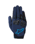 Alpinestars SP X 3, gants de moto racing, bleu foncé et noir avec accents bleu clair, protection des articulations en TPU double densité, logo étoile Alpinestars, construction en textile et mesh pour le pilotage sportif