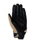 Gants Alpinestars SP X 3, gants de moto, Kaki foncé, sable et noir, vue côté paume avec cuir noir perforé et renforts synthétiques kaki, sangle de poignet compacte avec logo, design ergonomique pour la conduite sportive et sur route