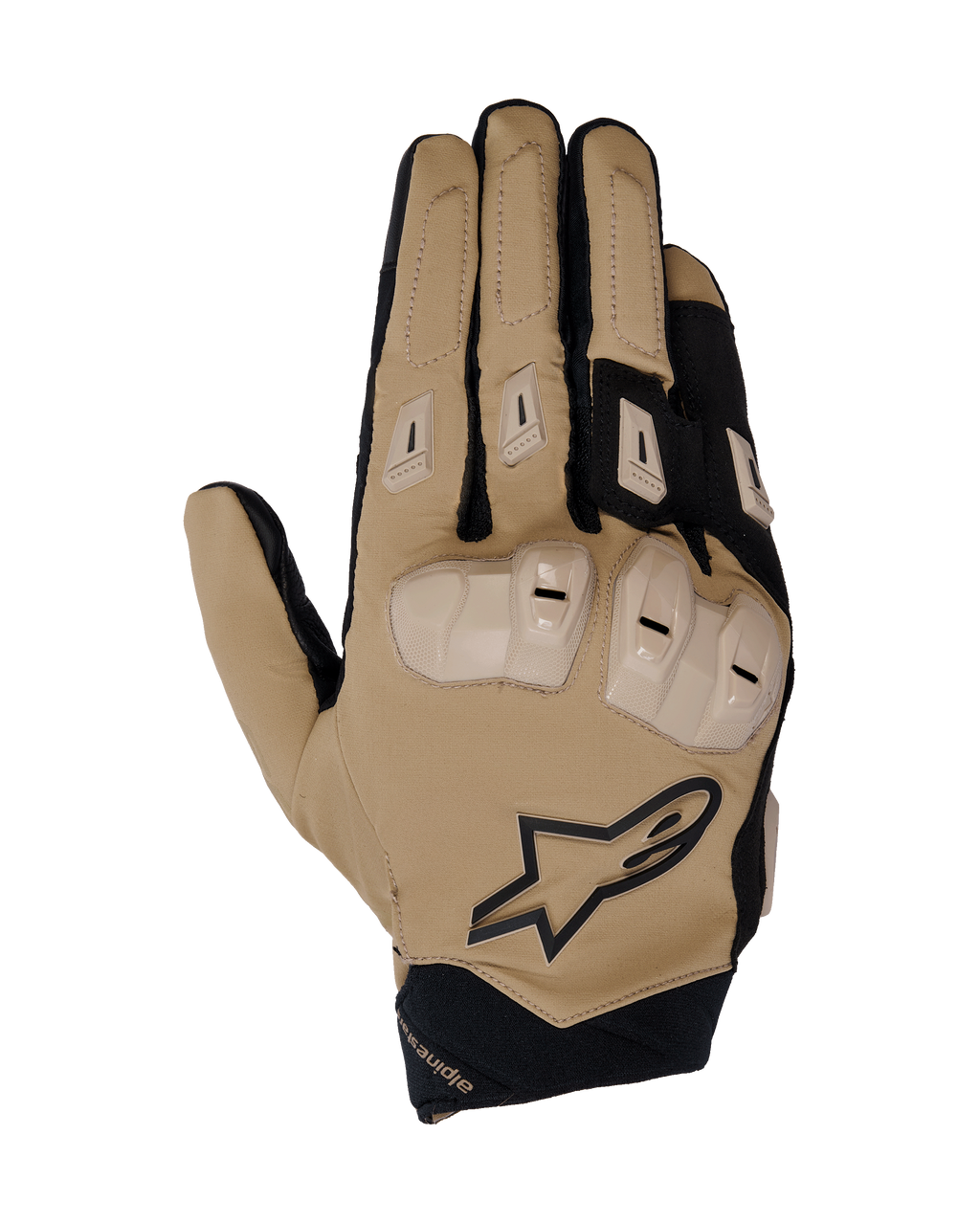 Gants Alpinestars SP X 3, gants de moto de course, Kaki Foncé Sable et Noir, dotés d'une protection des articulations en TPU double densité, d'un rembourrage renforcé aux doigts, d'un matériau tissé extensible pour la respirabilité et d'un logo intégré.