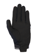 Gants Alpinestars MM93 Reef V2, vue de la paume, noir avec accents rouge vif et blanc, paume en suède synthétique, renforts rembourrés et sangle de poignet auto-agrippante avec logo Alpinestars, équipement de moto urbain moderne