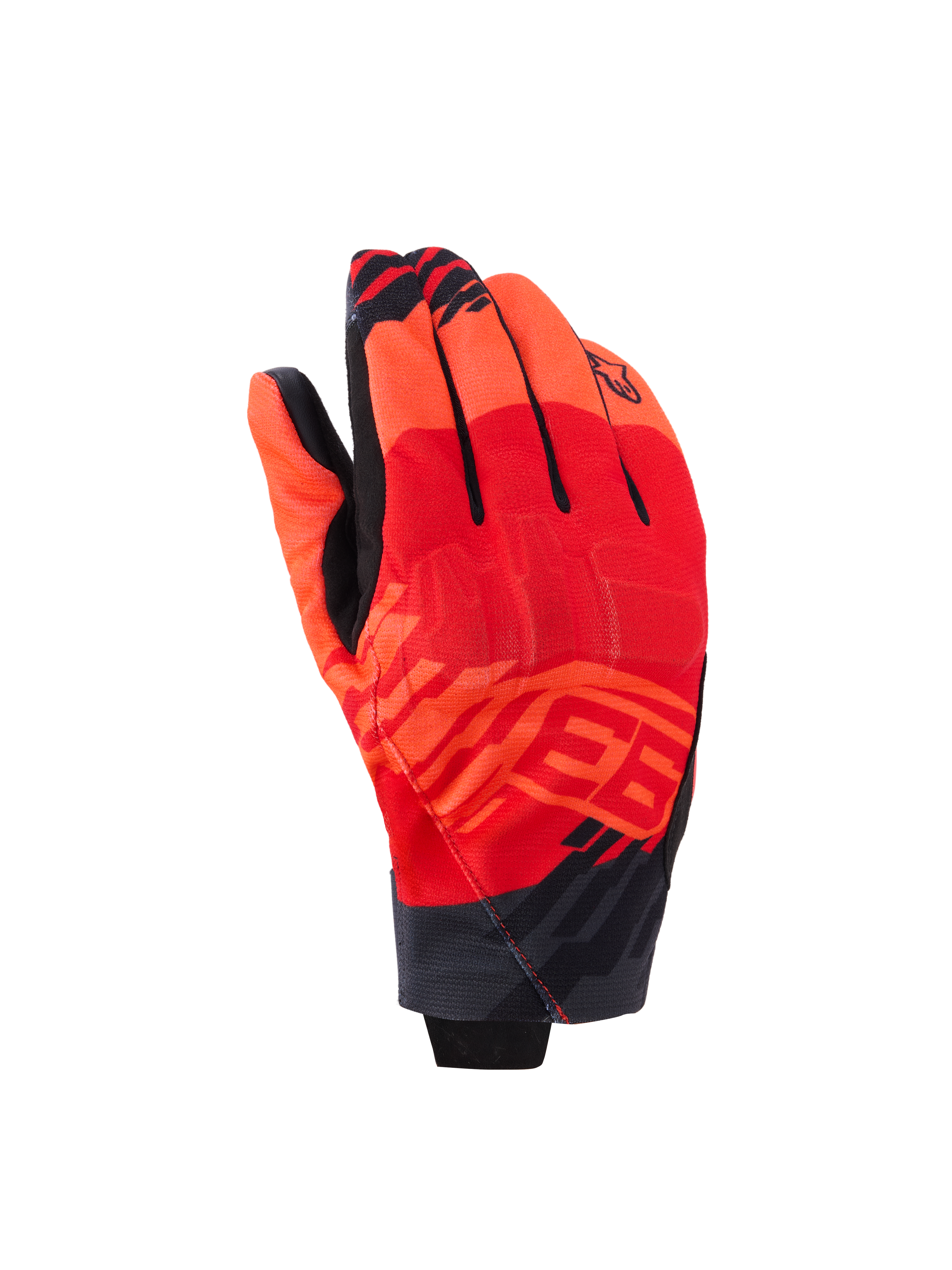 Gants Alpinestars MM93 Reef V2, gants de moto à manchette courte, rouge fluo et rouge vif avec accents noirs, arborant des graphismes Marc Marquez MM93 et une protection intégrée des articulations, design urbain moderne