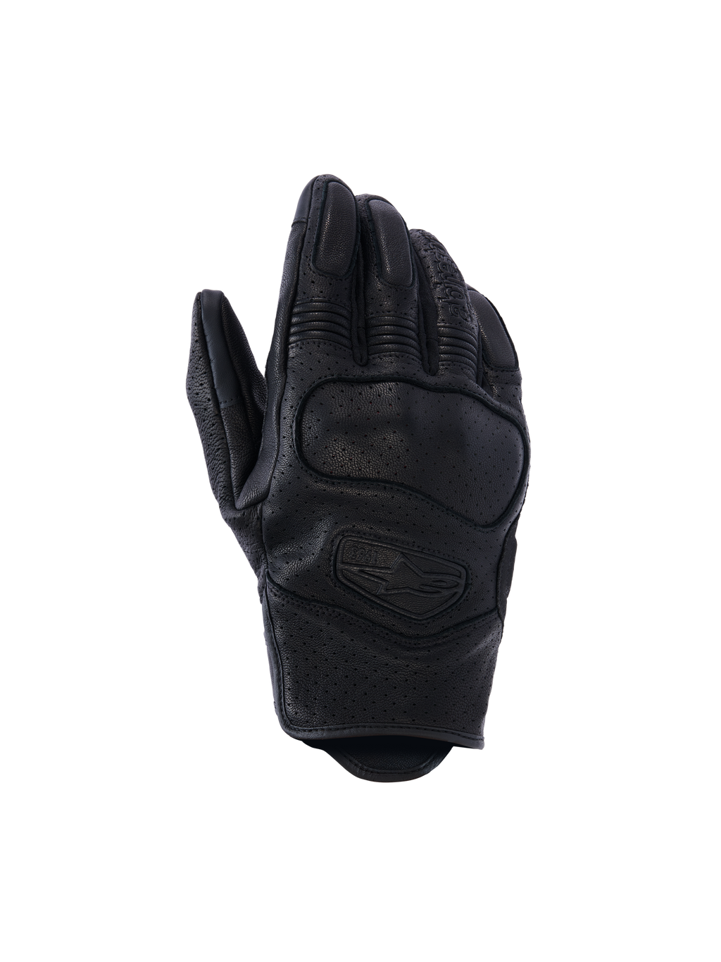 Gants en cuir Alpinestars Mustang V3, gants de moto, noirs, construction en cuir de chèvre perforé, protection des articulations NUCLEON PLASMA intégrée, manchette courte pour la conduite urbaine