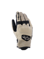 Alpinestars Tracker Gloves, Motorcycle Gloves, Beige and Black, featuring perforated leather, black accordion stretch inserts, and 1963 heritage logo patch, urban workwear style