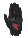Alpinestars Honda SP X 3 Glove, Motorcycle Sport Glove, Black with prominent Red Honda logo, black TPU knuckle protectors, red finger sliders, technical textile and leather construction