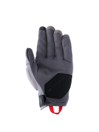 Alpinestars Durack Gloves, Motorcycle Gloves, Dark Gray and Mid Gray, palm view featuring synthetic suede construction with a black reinforced palm patch, red pull loop, and neoprene wrist closure, short cuff adventure riding gear