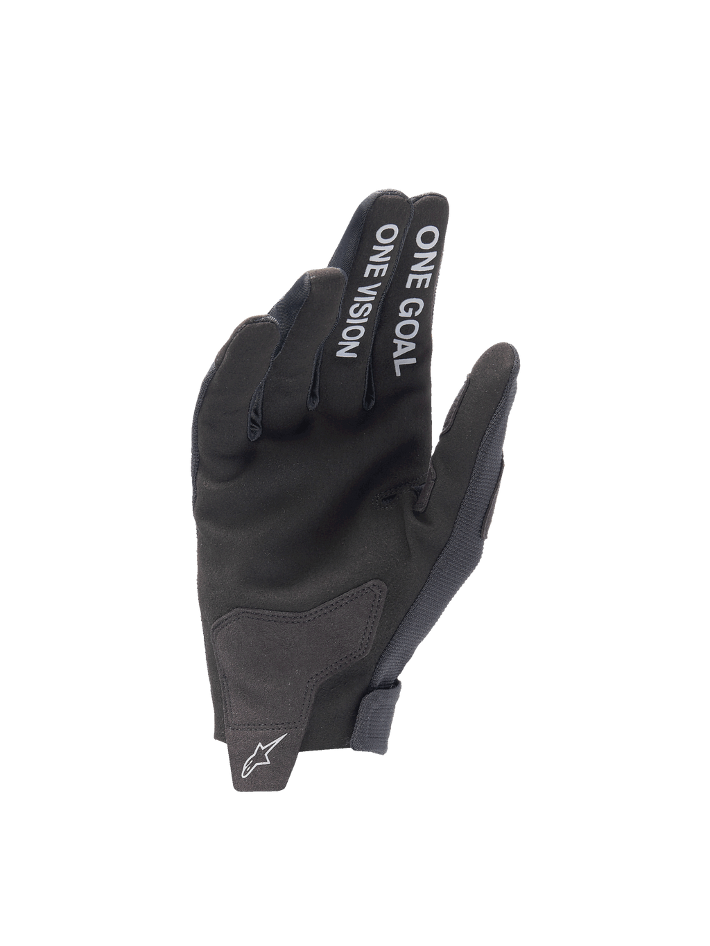 Gants Alpinestars Radar 2025, gants de motocross pour homme, noirs, paume en daim synthétique avec texte One Goal One Vision, équipement tout-terrain