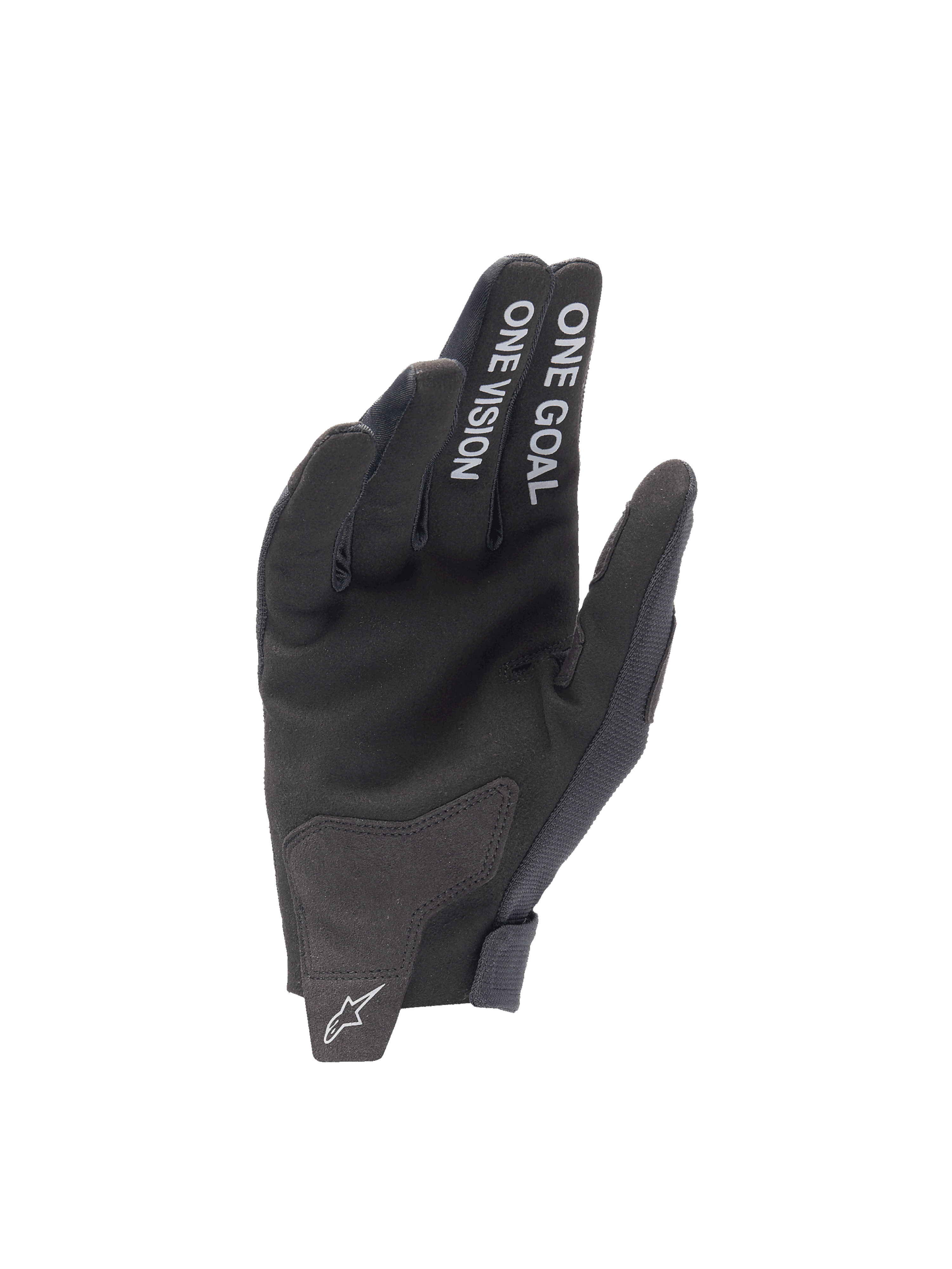 Gants Alpinestars Radar 2025, gants de motocross pour homme, noirs, paume en daim synthétique avec texte One Goal One Vision, équipement tout-terrain