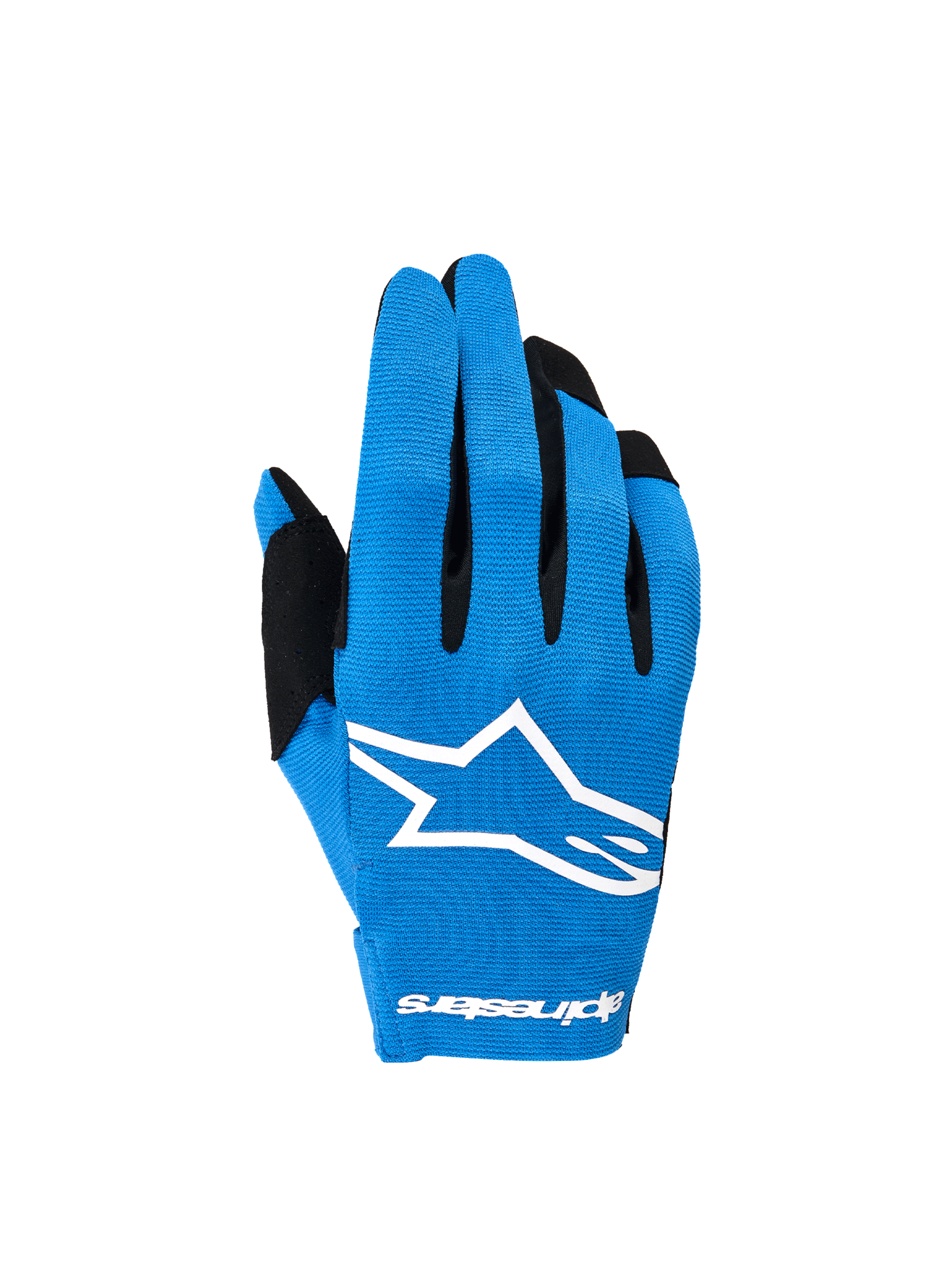 Alpinestars gants Radar 2026, gants de motocross pour homme, bleus et blancs, logo Astars et dos de la main extensible.