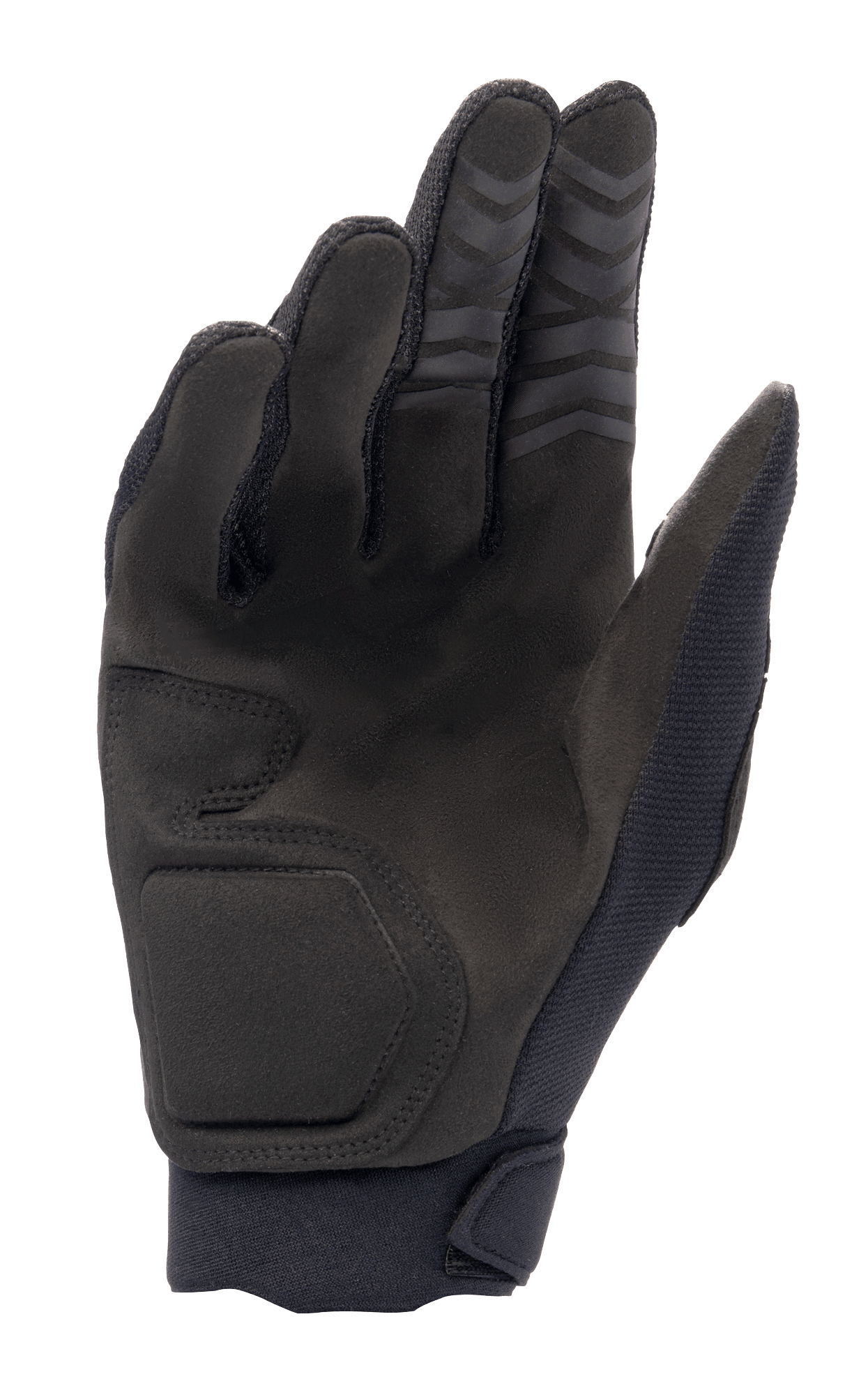 Alpinestars Full Bore XT Gloves, Black, palm view featuring synthetic suede for durability and grip, ergonomic stitching, and textured fingertips for off-road performance.
