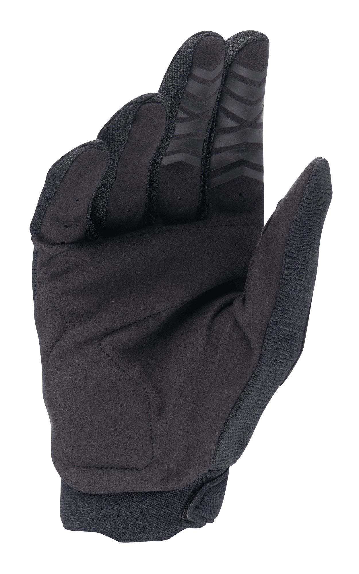 Gants Alpinestars Honda Full Bore, gants de motocross, noirs, vue de la paume en suède synthétique pour la durabilité, grip en silicone sur le bout des doigts et renfort au pouce, conçus pour la performance tout-terrain
