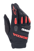 Gants Alpinestars Honda Full Bore, gants de motocross, noir et rouge vif, avec protections de phalanges en TPR et marquage Honda caoutchouté, construction en textile extensible respirant pour le pilotage tout-terrain