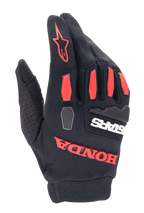 Gants Alpinestars Honda Full Bore, gants de motocross, noir et rouge vif, avec protections de phalanges en TPR et marquage Honda caoutchouté, construction en textile extensible respirant pour le pilotage tout-terrain