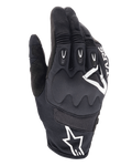 Gants Alpinestars Techdura, gants de moto enduro, noirs avec logo Alpinestars blanc, protection des articulations viscoélastique, inserts TPR aux doigts, construction en mesh respirant et textile extensible, équipement de conduite tout-terrain