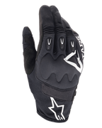 Gants Alpinestars Techdura, gants de moto enduro, noirs avec logo Alpinestars blanc, protection des articulations viscoélastique, inserts TPR aux doigts, construction en mesh respirant et textile extensible, équipement de conduite tout-terrain
