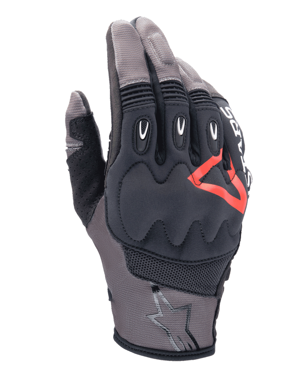 Alpinestars Techdura Gloves, gants de moto, marron Falcon et noir avec accent rouge, protection des articulations rembourrée, mesh respirant et tissu extensible, inserts de protection aux doigts, logo étoile au poignet
