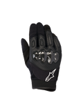 Gants Alpinestars Megawatt V2, gants de motocross et d'enduro, noirs, dotés d'une protection rigide pour les articulations avec une finition aspect carbone, dessus de la main en cuir perforé pour la respirabilité, logo Alpinestars blanc sur la manchette, protection durable pour le tout-terrain