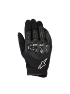 Gants Alpinestars Megawatt V2, gants de motocross et d'enduro, noirs, dotés d'une protection rigide pour les articulations avec une finition aspect carbone, dessus de la main en cuir perforé pour la respirabilité, logo Alpinestars blanc sur la manchette, protection durable pour le tout-terrain