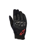 Gants Alpinestars Megawatt V2, gants de motocross, noir et rouge fluo, avec protection rigide des articulations à texture carbone, cuir perforé pour la ventilation et logo étoile rouge, équipement tout-terrain durable