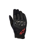 Gants Alpinestars Megawatt V2, gants de motocross, noir et rouge fluo, avec protection rigide des articulations à texture carbone, cuir perforé pour la ventilation et logo étoile rouge, équipement tout-terrain durable